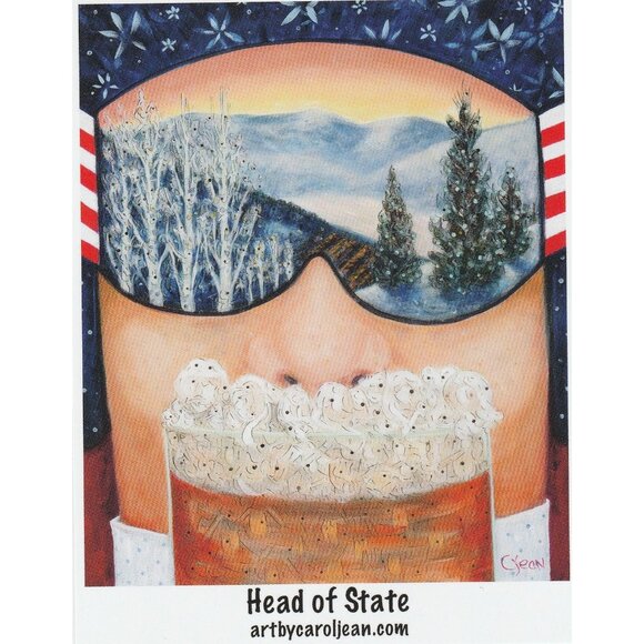 Head Of State Frothy Beer Mug Carol Jean 4x5 Card Steamboat Springs Co Skiing - Picture 1 of 2
